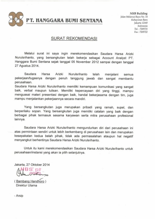 Surat Rekomendasi Hbs