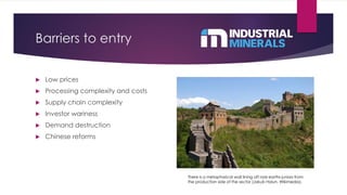 Barriers to entry
 Low prices
 Processing complexity and costs
 Supply chain complexity
 Investor wariness
 Demand de...