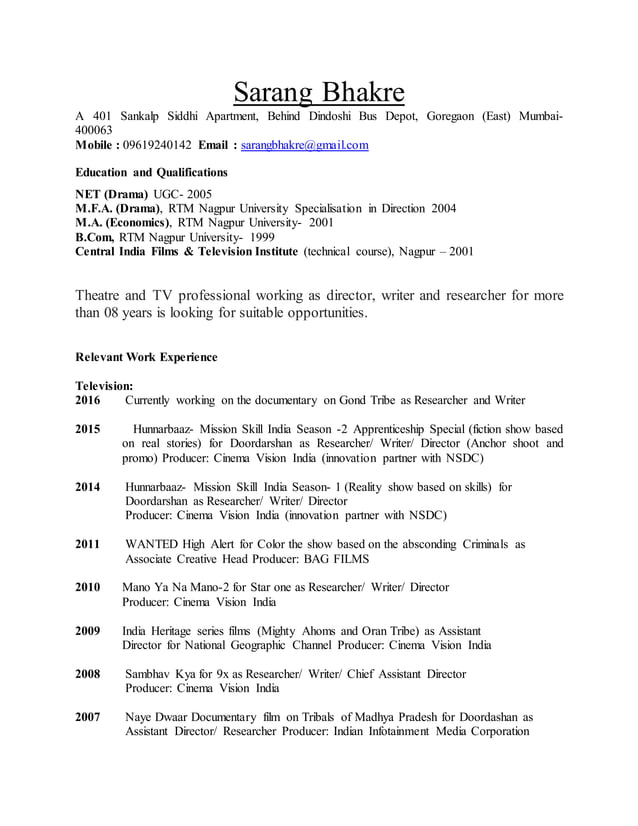 Sarang Bhakre CV | PDF