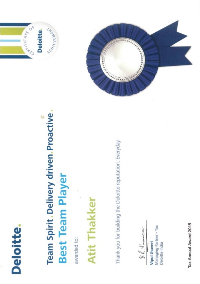 deloitte best team player certificate for 2014