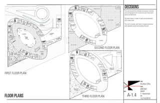DN
UP
FITNESS
CENTER
MAID
MAID
MAID
MAID
EGRESS
EGRESS
EGRESS
EGRESS
EGRESS
EGRESS
OFFICE
OFFICE
OFFICE
OFFICE
OFFICE
OFFICE
OFFICE
OFFICE
OFFICE
EMPLOYEE
BREAK
ROOM
MECH
MECH
MECH
MECH
ROOFTOP
TERRACE
ROOFTOP
TERRACE
ELEVATORS
1" = 40'-0"
1
Level 3 ^
N
NAME:
Kristen Ellis
COURSE:
ARC541
CHECKED BY:
T. Heckman
DATE:
12/14/2015
SHEET:
A-1.4
DECISIONS
FLOOR PLANS
FIRST FLOOR PLAN
SECOND FLOOR PLAN
First and second ﬂoor facades are precast concrete,
and are designed to ﬁt in with the rest of the archi-
tecture of Baltimore.
The hotel tower is made of steel and photovoltaic
LED curtain wall.
The roof is conrete, and there is a glass enclosure
with operable panels surrounding the pool.
UP
BALLROOM
BALLROOM
BALLROOM
BALLROOM
LOUNGE
BALLROOM
KITCHEN
BALLROOM
KITCHEN
BALLROOM
KITCHEN
BALLROOM
LOUNGE
OFFICE
ELEVATORS
MECH
MECH
MECH
MECH
MAID
MAID
MAID
MAID
EGRESS
EGRESS
EGRESS
EGRESS
EGRESS
EGRESS
PUBLIC
TOILETS
PUBLIC
TOILETS
PREFUNTION
PREFUNTION
LOUNGE
UP
DN
DN
DN
DN
LOUNGE
LOUNGE
EGRESS
EGRESS
EGRESS
EGRESS
EGRESS
EGRESS
MECH
MECH
MECH
MECH
LOBBY
BAR/LOUNGE
PUBLIC
TOILETS
PUBLIC
TOILETS MANAGER'S
OFFICE
BUSINESS
OFFICE
RECEPTION
PORTE
COCHERE
LOADING
DOCK
LAUNDRY
COFFEE
SHOP
ELEVATORS
COMMERCIAL
KITCHEN
CONFERENCE
MAID
MAID
MAID
MAID
THIRD FLOOR PLAN
 