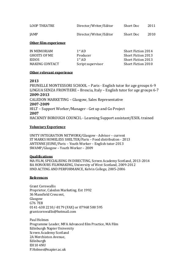 television director resume