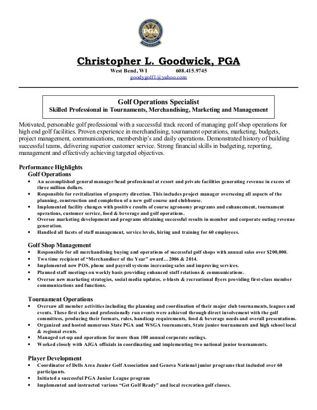 chris goodwick resume golf professional resume