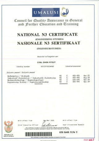 N3 and Fitter Certificate