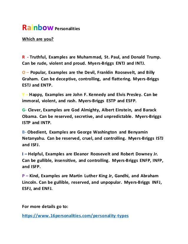 Rainbow Personalities