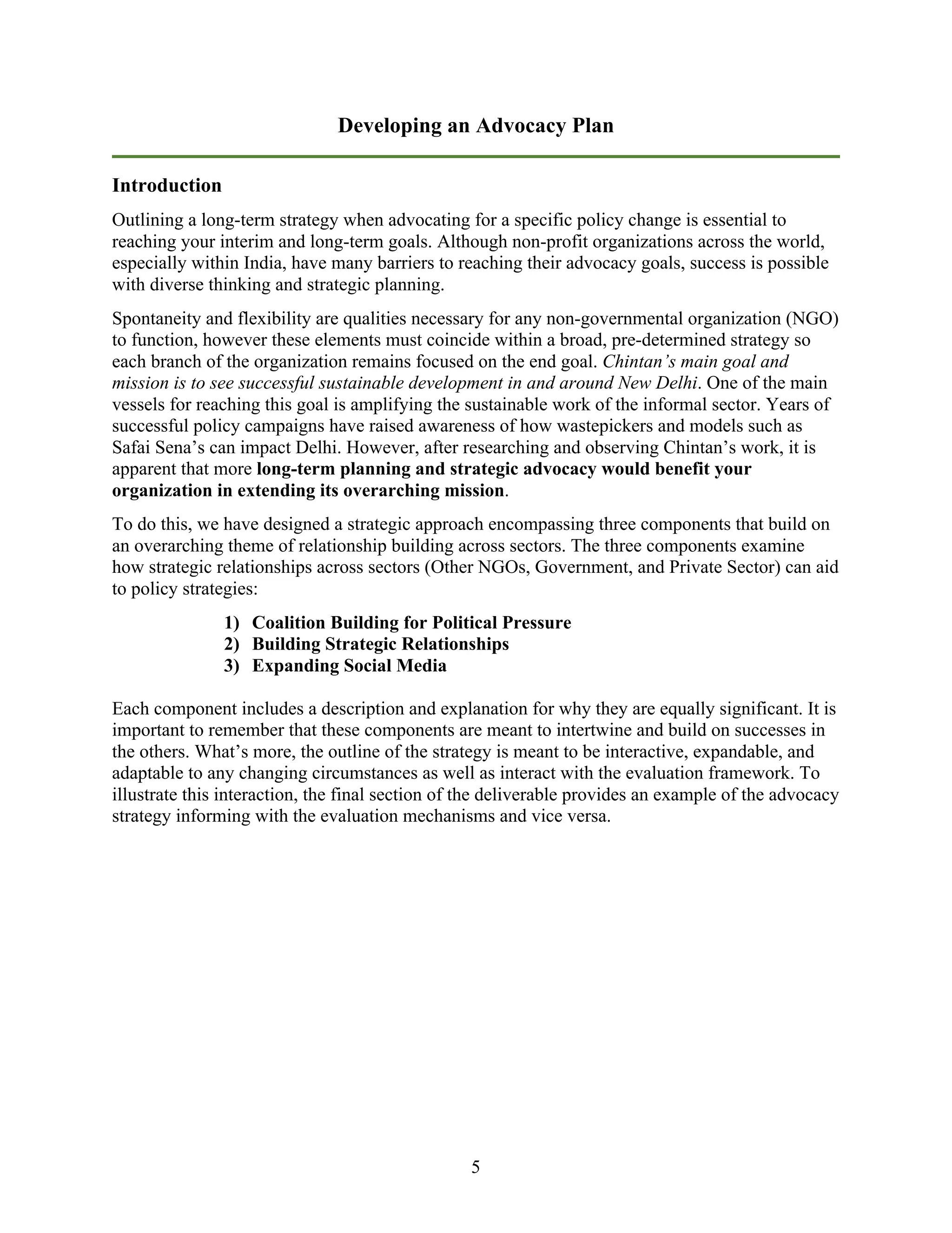 Advocacy Plan and Application to Framework | PDF