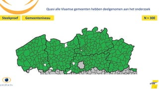 13
Steekproef Gemeenteniveau N = 300
Quasi alle Vlaamse gemeenten hebben deelgenomen aan het onderzoek
 