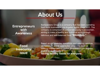 About Us
Entrepreneurs
with
Awareness
Backpackers Group is a company that has been operating
food truck business in Los An...