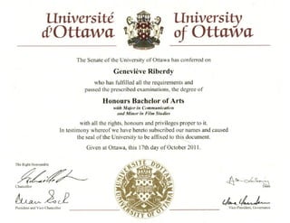 Ottawa U Diploma - Geneviève Riberdy