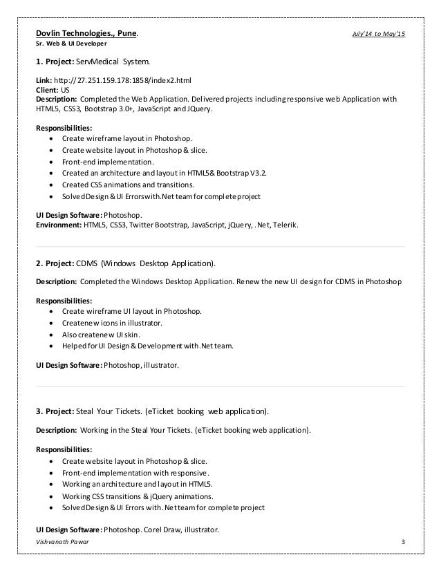 front end developer resumes