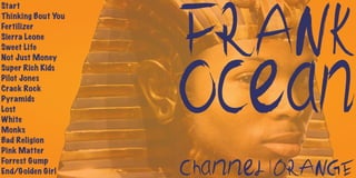 Start
Thinking Bout You
Fertilizer
Sierra Leone
Sweet Life
Not Just Money
Super Rich Kids
Pilot Jones
Crack Rock
Pyramids
Lost
White
Monks
Bad Religion
Pink Matter
Forrest Gump
End/Golden Girl
 