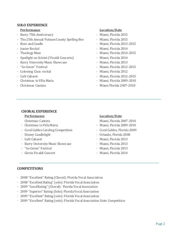 music performance resume
