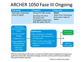 ARCHER 1050 Fase III Ongoing
T Mok, et al ASCO 2013 Poster
 