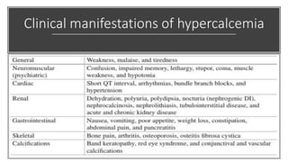 Clinical manifestations of hypercalcemia
 