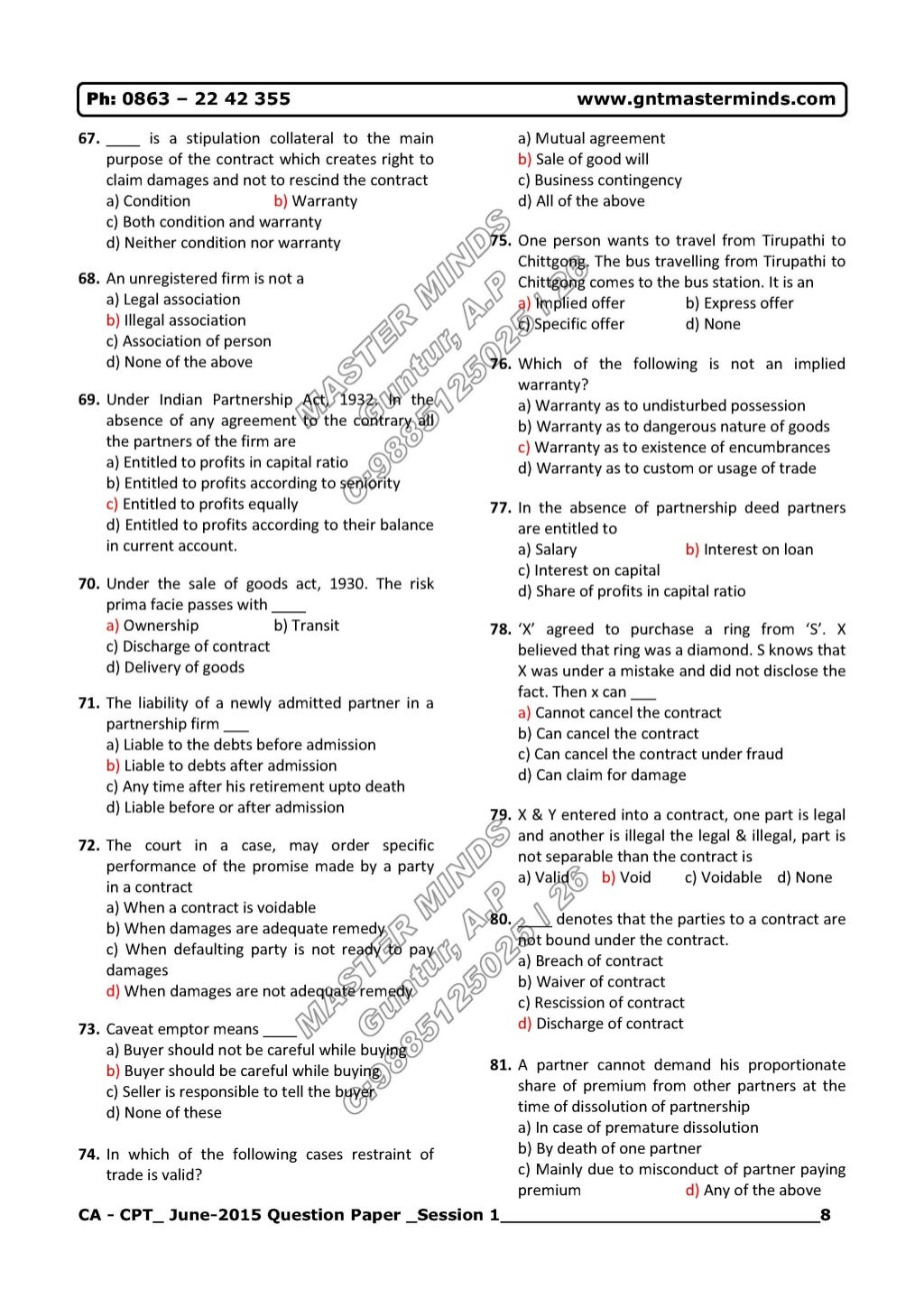 Ca cpt question paper (june-2015)