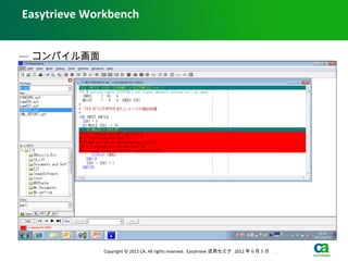 Easytrieve Workbench


— コンパイル画面




             Copyright © 2012 CA. All rights reserved. Easytrieve 活用セミナ 2012 年 6 月 5 日　 .
 