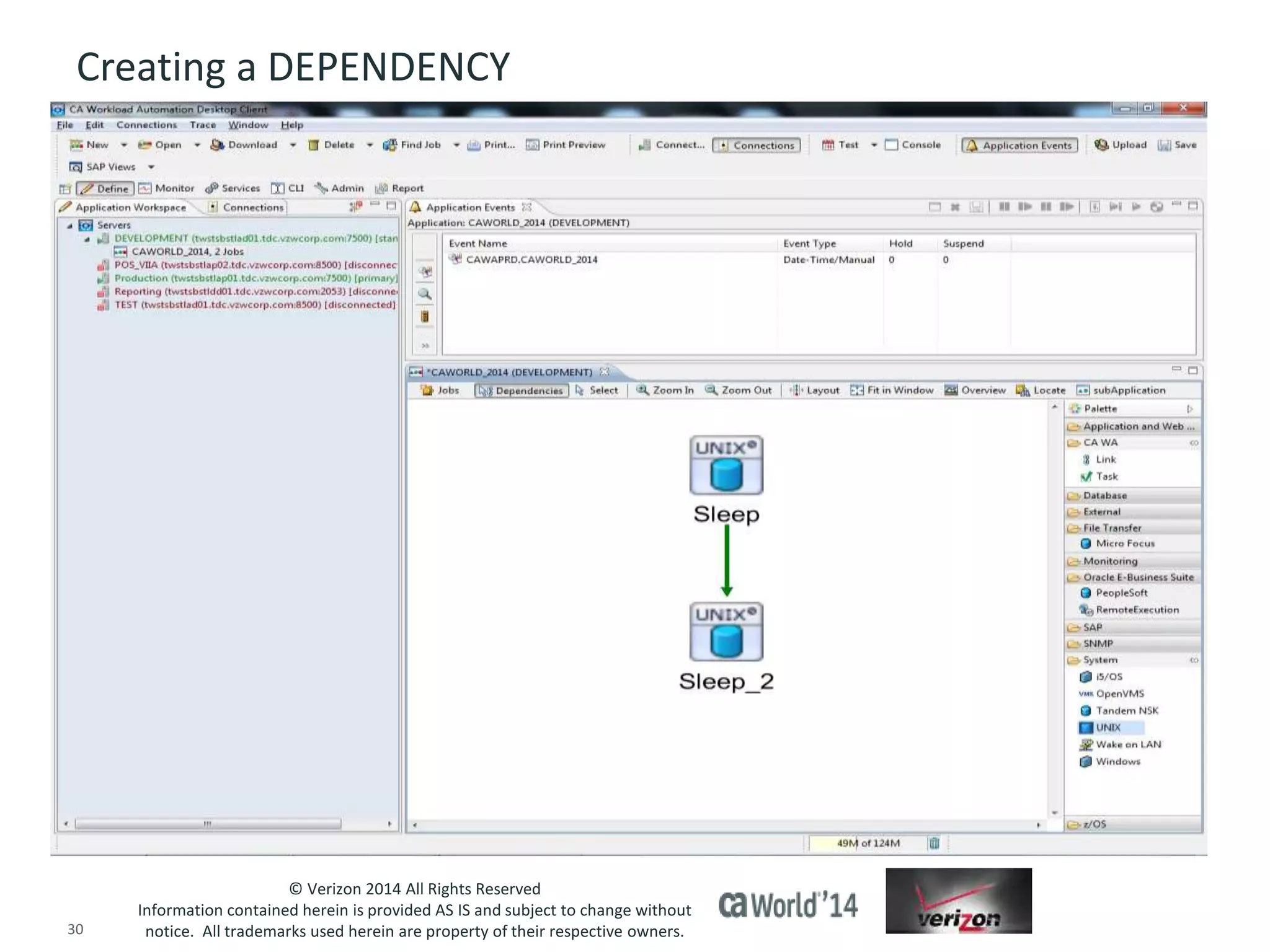 Creating a DEPENDENCY 
© Verizon 2014 All Rights Reserved 
Information contained herein is provided AS IS and subject to change without 
notice. All trademarks used herein are property of their respective owners. 
30 © 2014 CA. ALL RIGHTS RESERVED. 
 