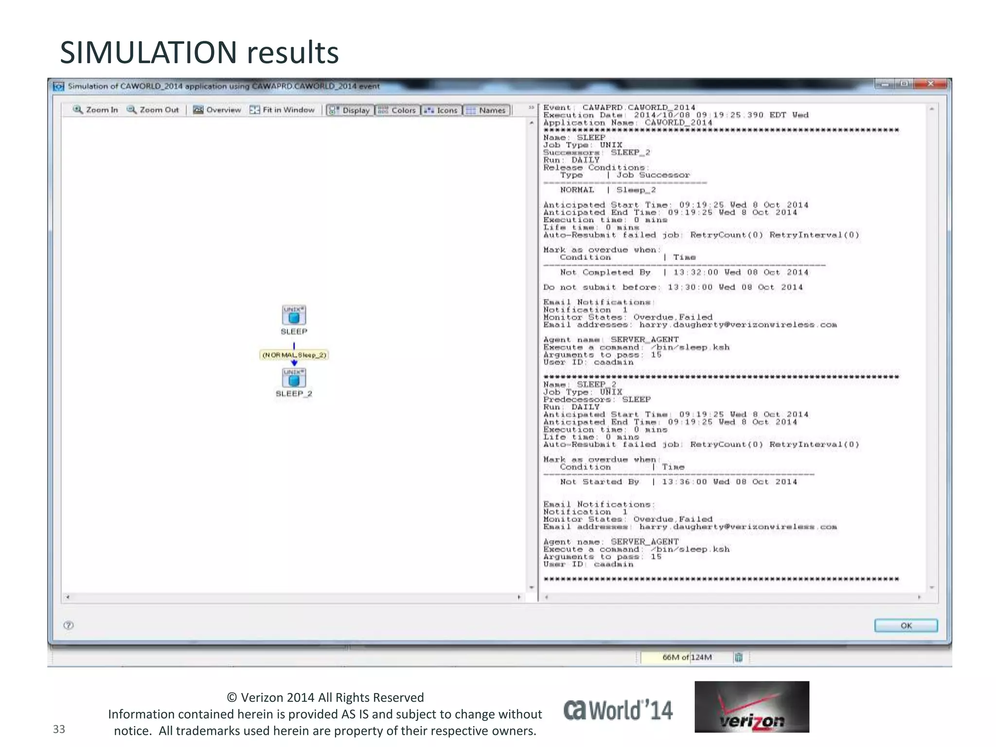 SIMULATION results 
© Verizon 2014 All Rights Reserved 
Information contained herein is provided AS IS and subject to change without 
notice. All trademarks used herein are property of their respective owners. 
33 © 2014 CA. ALL RIGHTS RESERVED. 
 