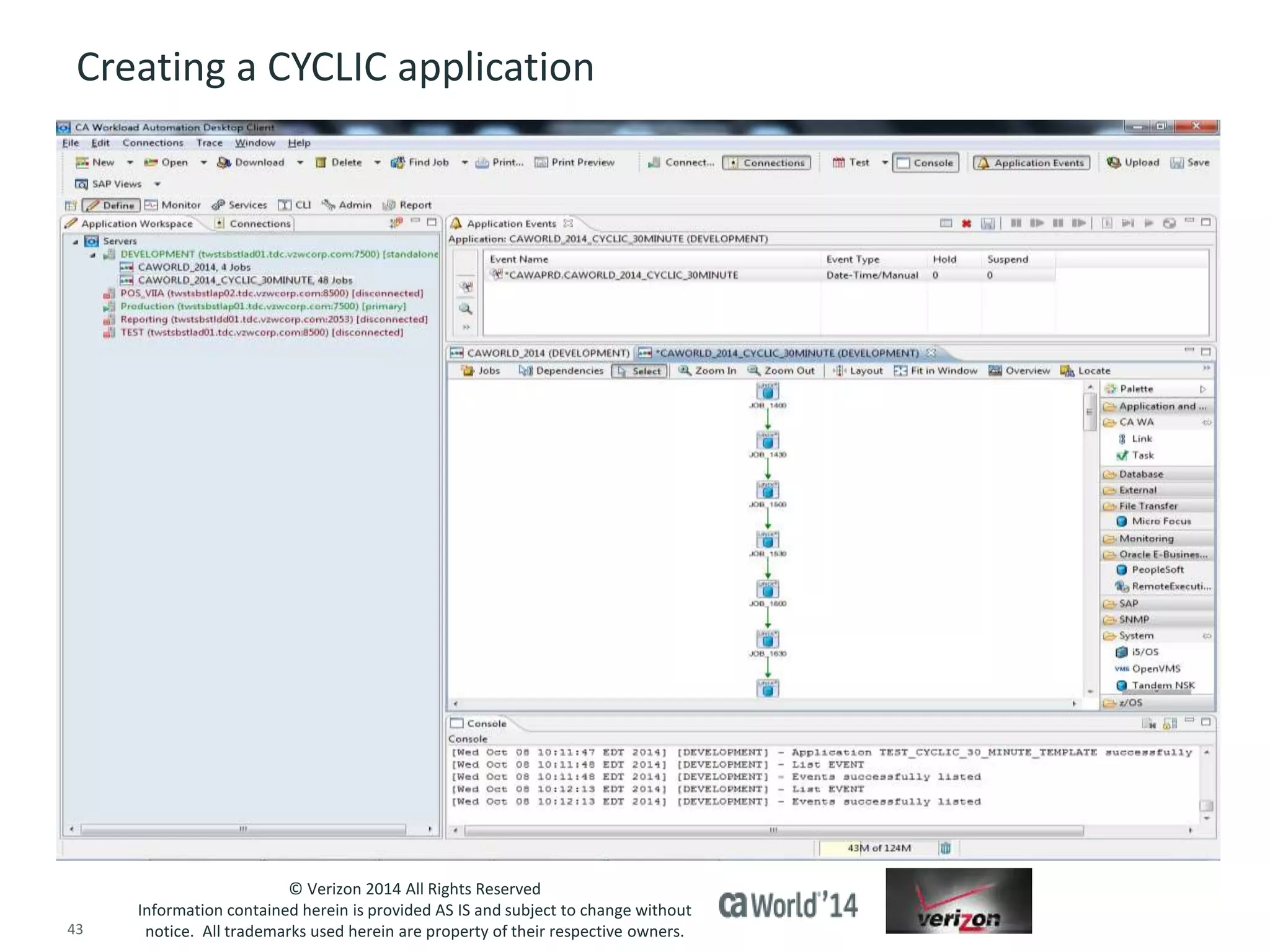 Creating a CYCLIC application 
© Verizon 2014 All Rights Reserved 
Information contained herein is provided AS IS and subject to change without 
notice. All trademarks used herein are property of their respective owners. 
43 © 2014 CA. ALL RIGHTS RESERVED. 
 