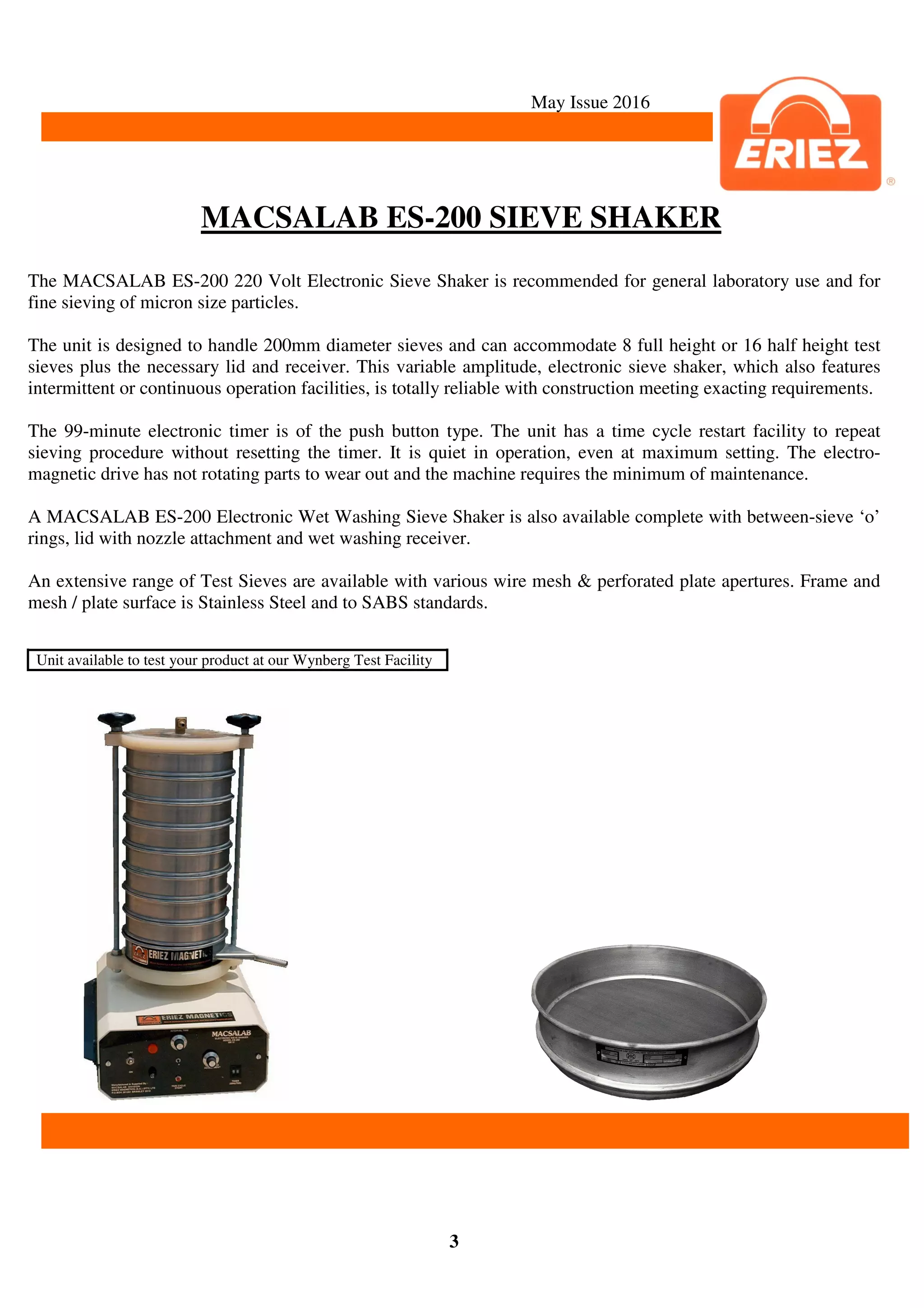 Lab Scale Screening Machine 5. Screening, Density Scale,Lab Milling Equipment_ May 2016 | PDF