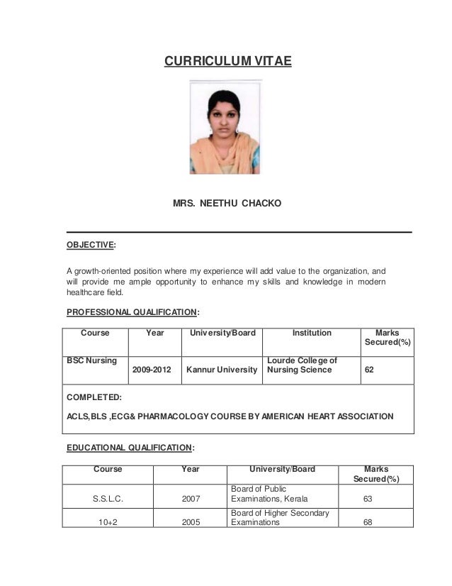 CURRICULUM VITAE
MRS. NEETHU CHACKO
OBJECTIVE:
A growth-oriented position where my experience will add value to the organi...