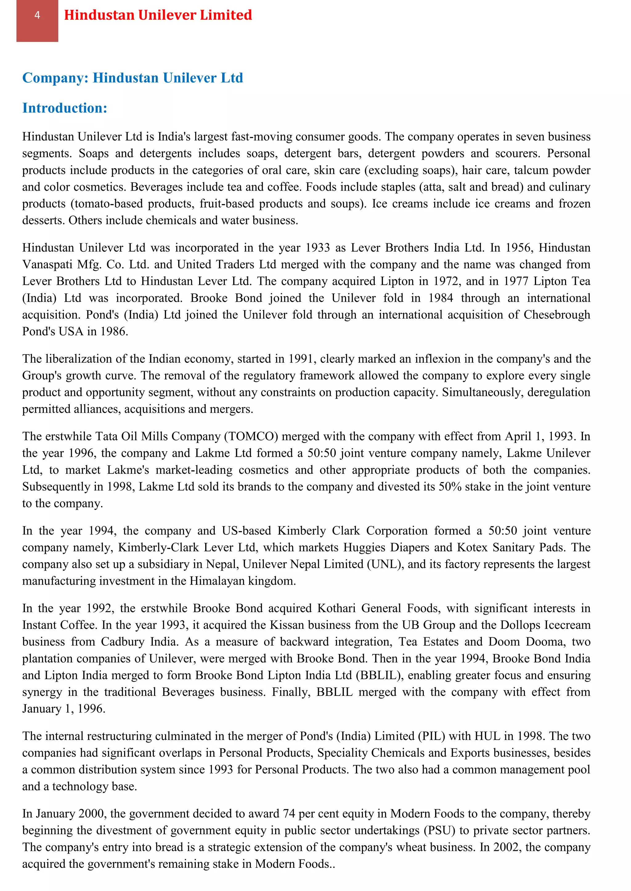 HUL PRODUCT MIX | PDF