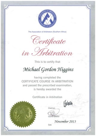 Arbitration Certificate
