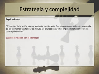 Introducción¿Qué tipo de liderazgo puede ser más eficaz hoy en día?El ejercicio precedente ha servido a precisar la pregunta: ¿Qué tipo de liderazgo puede ser eficaz en un mundo cambiante y complejo, donde nadie tiene las respuestas de antemano? ¿Qué tipo de liderazgo puede ser eficaz en un mundo donde (casi) nadie quiere relaciones autoritarias?Hay que precisar aún más: ¿qué significa “eficaz”? (DRAE): “Eficaz: que tiene eficacia” “Eficacia: capacidad para lograr el efecto que se desea o se espera”=> La cuestión es : ¿Qué tipo de mando y de obediencia es, en el mundo actual, más susceptible de ayudar una empresa a conseguir sus objetivos?(nota: ¿qué significa “más eficaz”? -> + logros con – recursos).