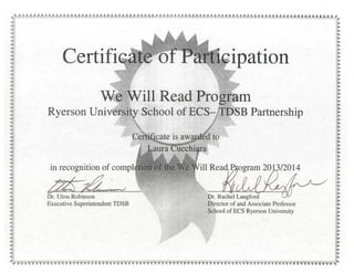 We Will Read Certificate