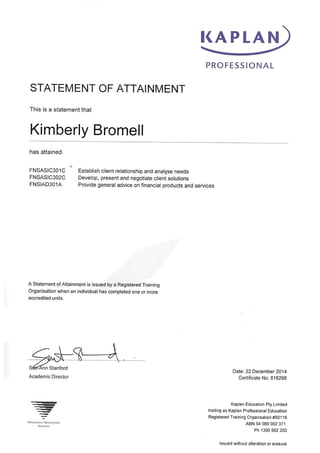 Bromell, Kimberly - Tier 2 Statement of Attainment