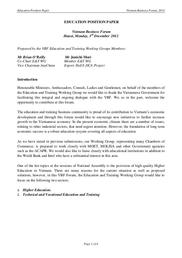 Education and Training Position Paper December 2012 - EN - Final