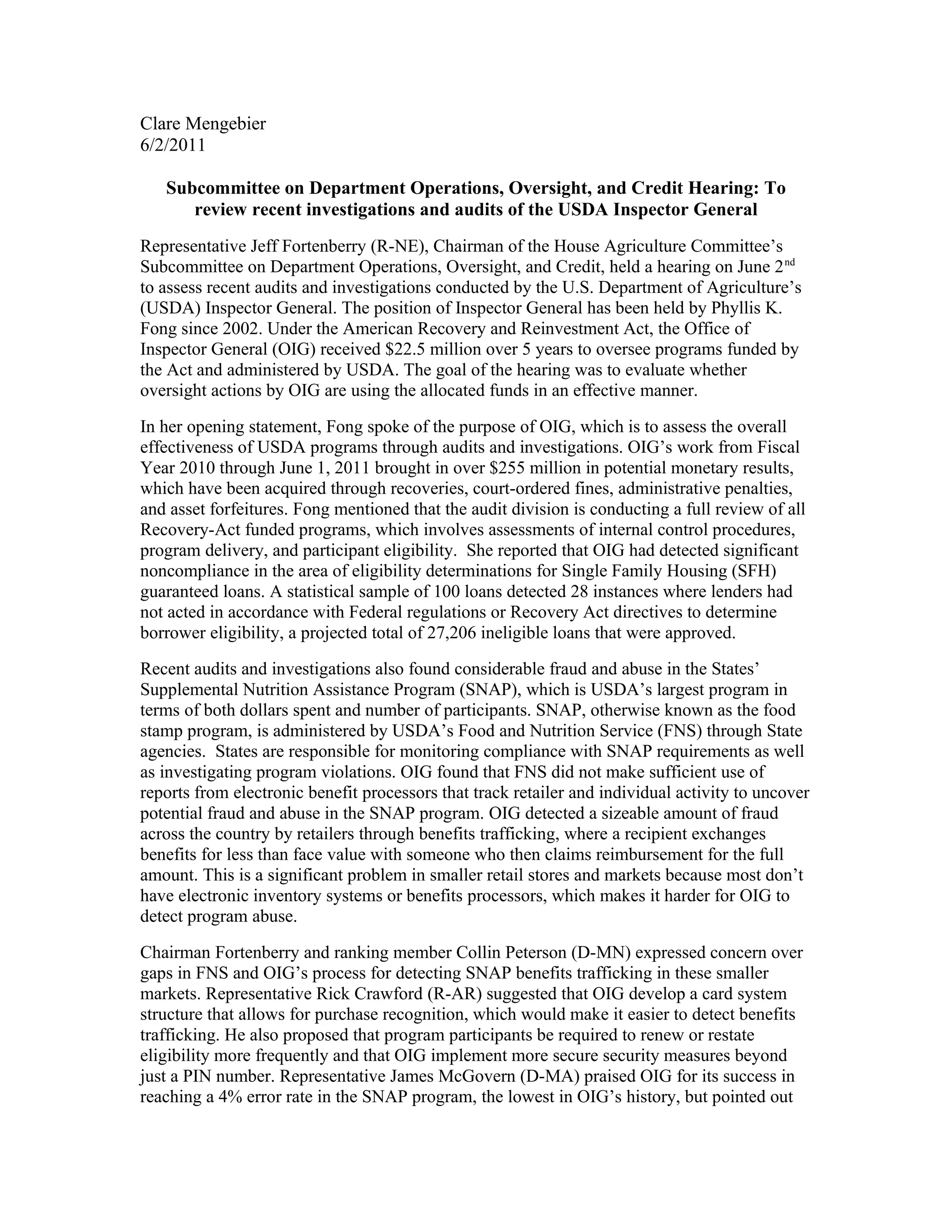 Usda inspector general uncovering corruption in the food system