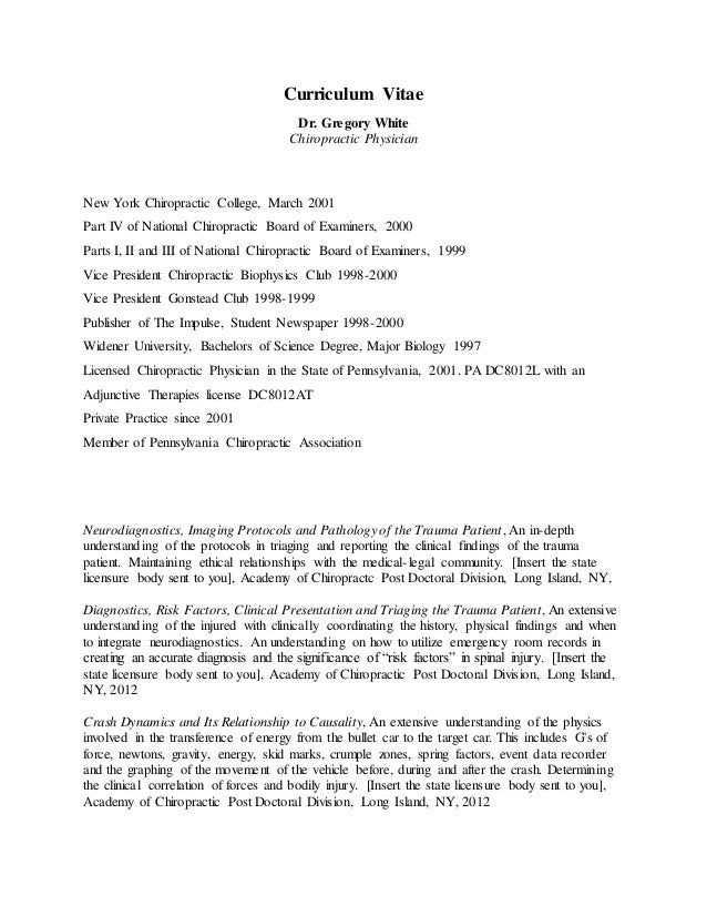 Doctor chiropractic resume