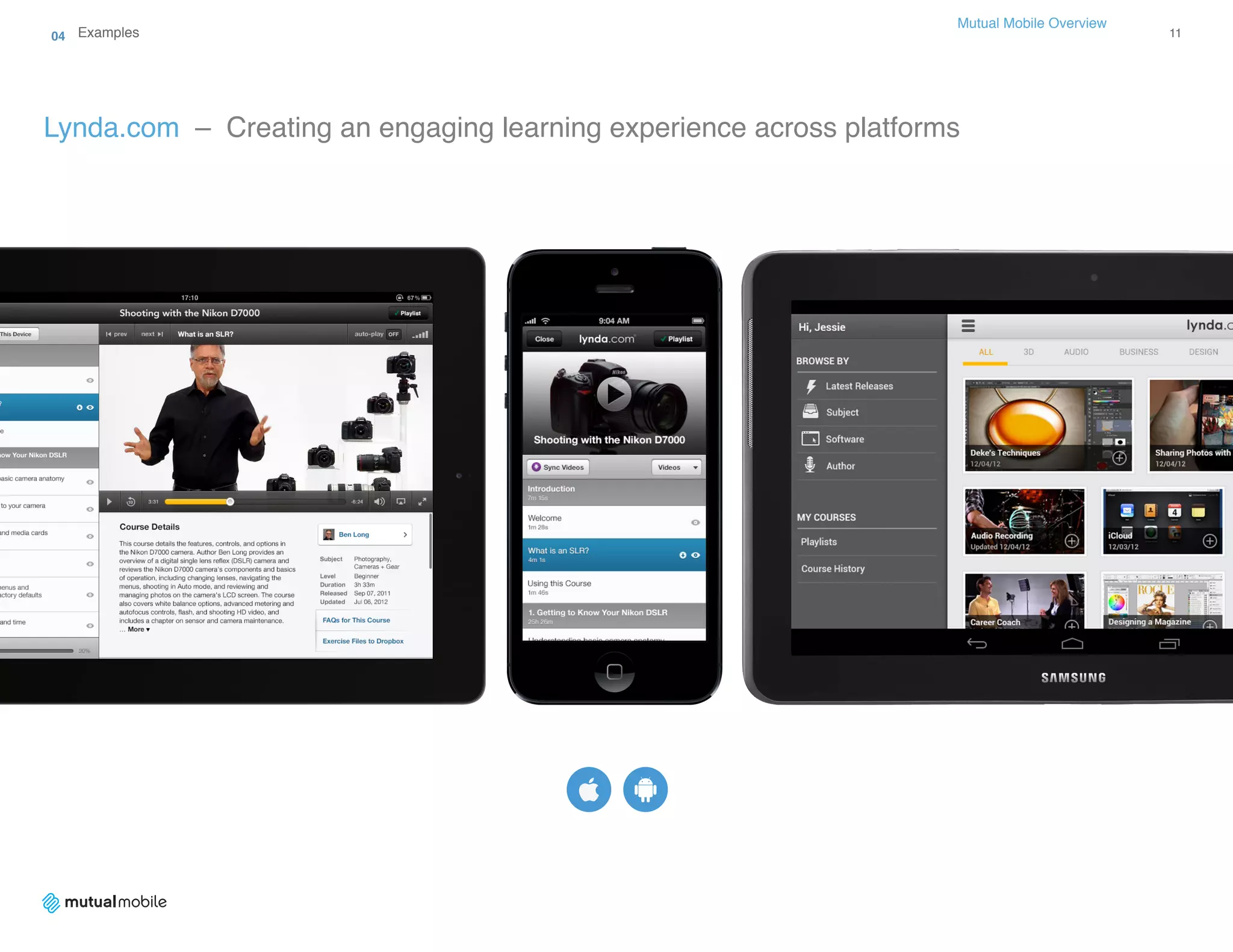 Mutual Mobile Overview 
Lynda.com – Creating an engaging learning experience across platforms
04 Examples 11
 