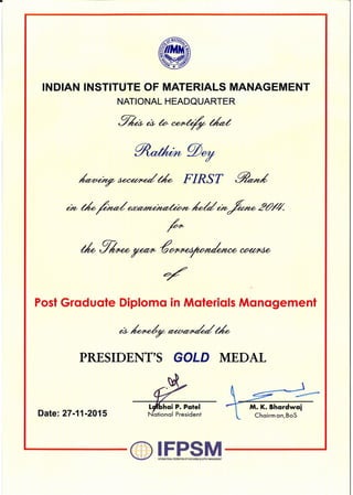 IIMM Certificate final Gold medal C