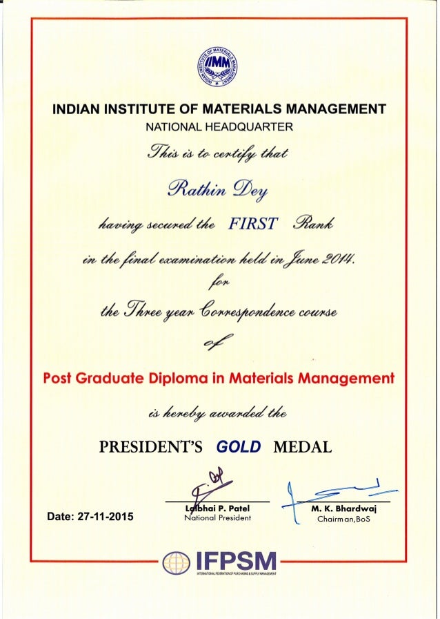 IIMM Certificate final Gold medal C
