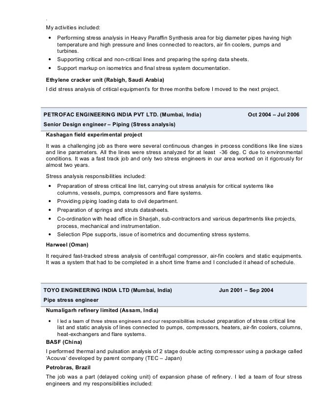 Piping Stress Engineer Resume Sample June 2021