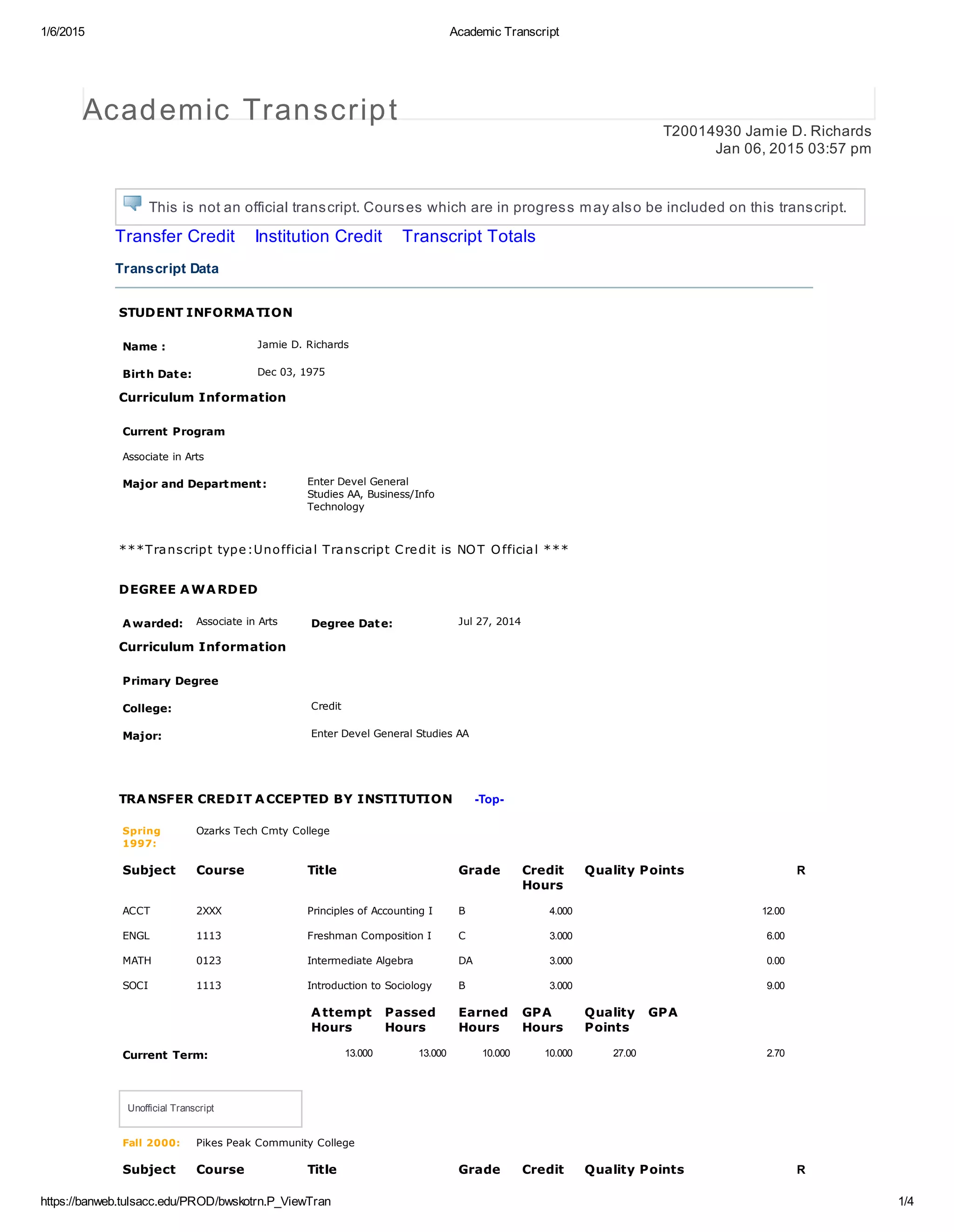 Academic Transcript | PDF