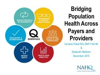 Bridging
Population
Health Across
Payers and
Providers
Caroline Piselli RN, DNP, FACHE
&
Elizabeth Wellborn
November 2015
 