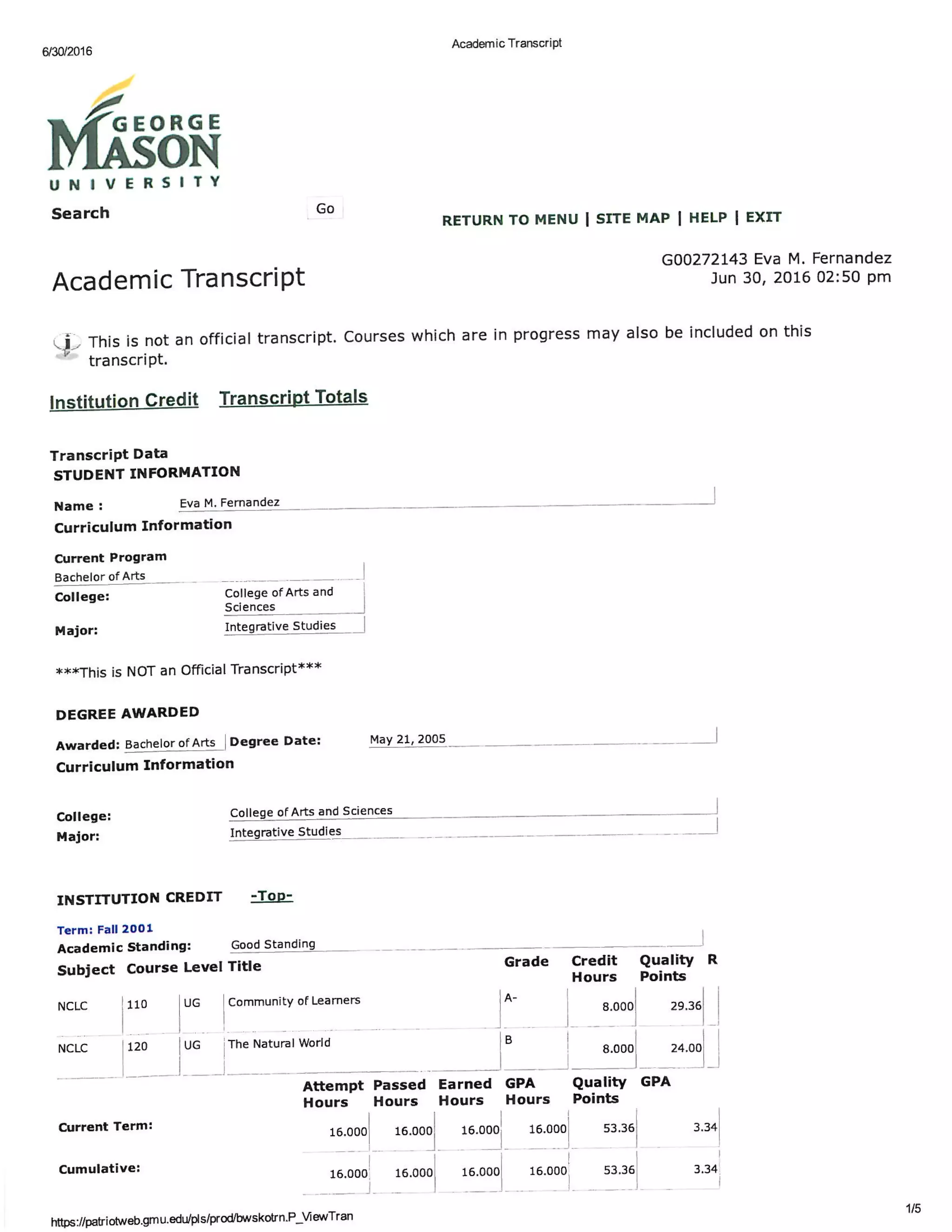 Eva Fernandez Transcript | PDF