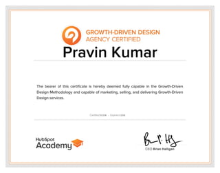 Growth-Driven Design Agency Certified  CERTIFICATE