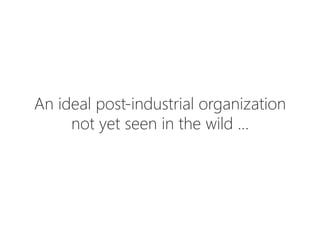 An ideal post-industrial organization
not yet seen in the wild …
 