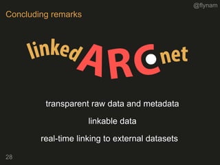 @flynam
28
Concluding remarks
transparent raw data and metadata
linkable data
real-time linking to external datasets
 