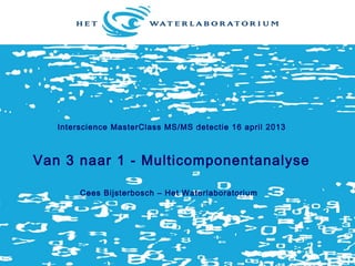 Interscience MasterClass MS/MS detectie 16 april 2013
Van 3 naar 1 - Multicomponentanalyse
Cees Bijsterbosch – Het Waterlaboratorium
 