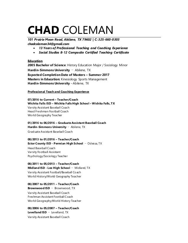 baseball coach resumes