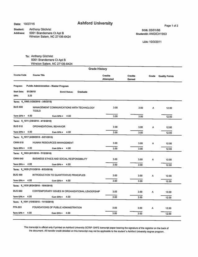 Ashford University Iowa Transcripts PDF
