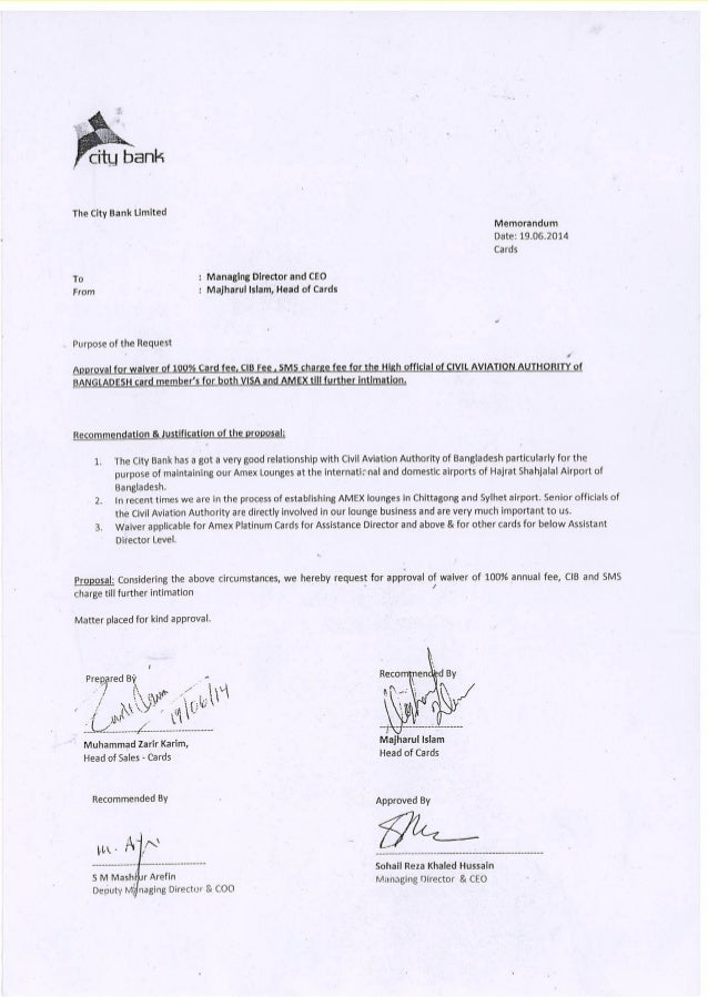 Caab city bank memorandum