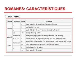 ROMANÈS: CARACTERÍSTIQUES
El número:
 