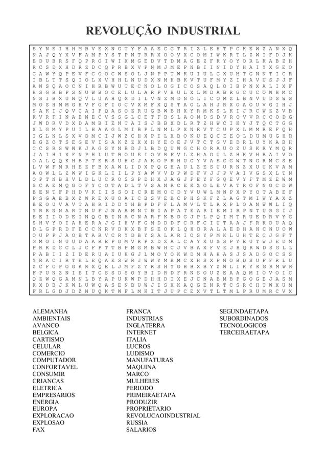 Caça palavras revolução industrial | PDF