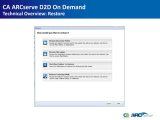 CA ARCserve D2D On Demand
Technical Overview: Restore
 